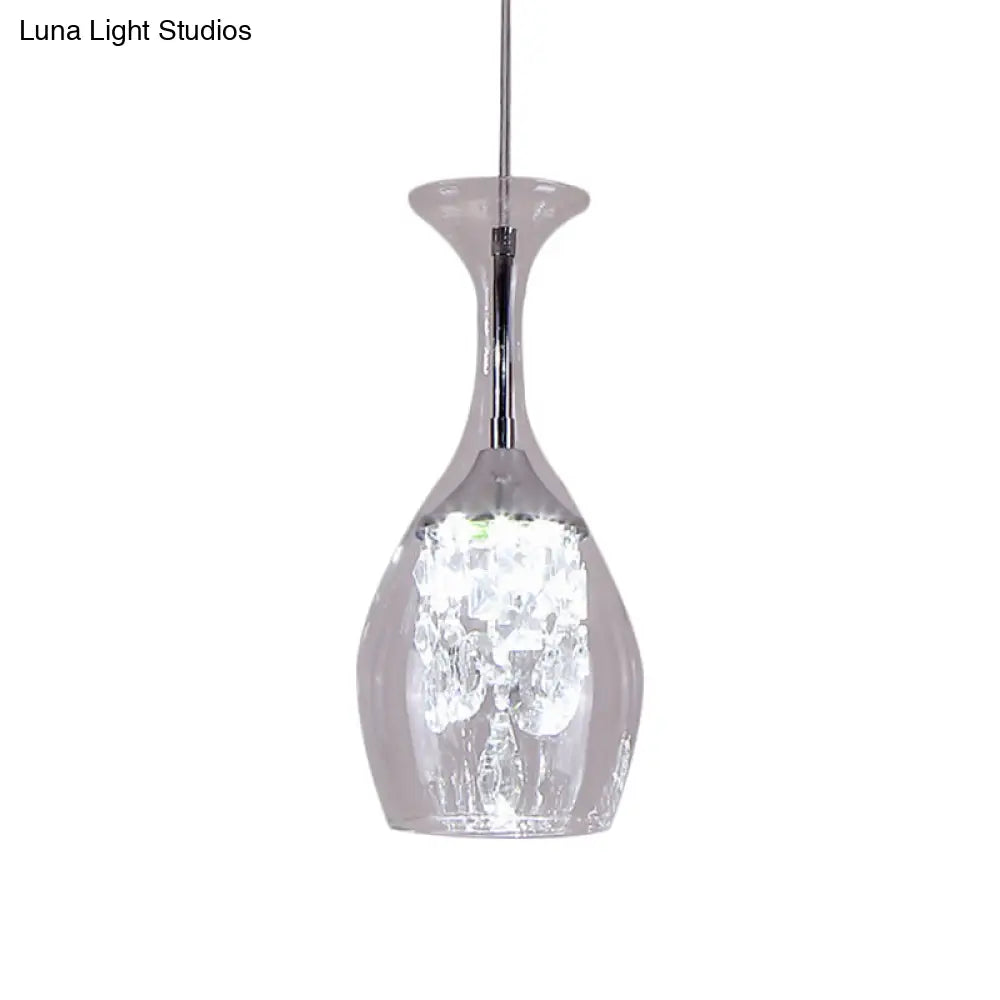 Modern Led Wine Glass Pendant Lamp In Clear - Warm/White Light Inner Crystal Shade – Perfect For