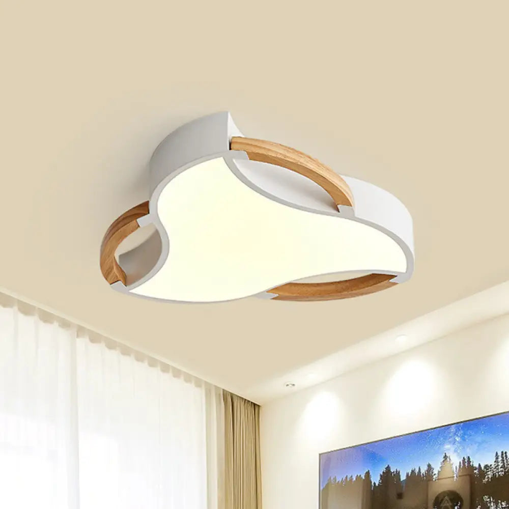 Modern Led Wood Flush Mount Ceiling Light In White/Natural 16’/19.5’/23.5’ Wide White / 16’ Natural