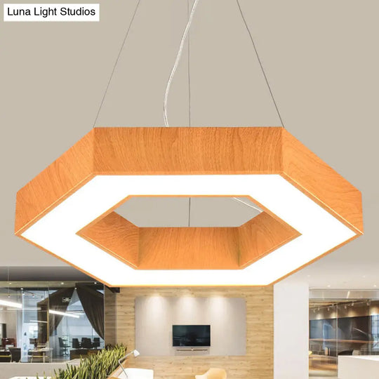 Modern Led Wood Hexagon Pendant Lamp - 16/23.5 Wide Beige Ceiling Light With Recessed Diffuser / 16