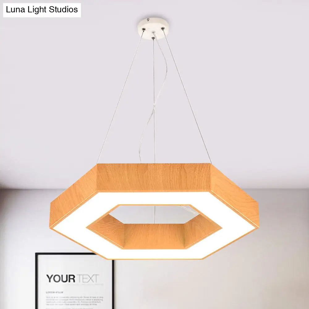 Modern Led Wood Hexagon Hanging Ceiling Pendant Lamp - 16’’/23.5’’ Wide Beige With Recessed Diffuser