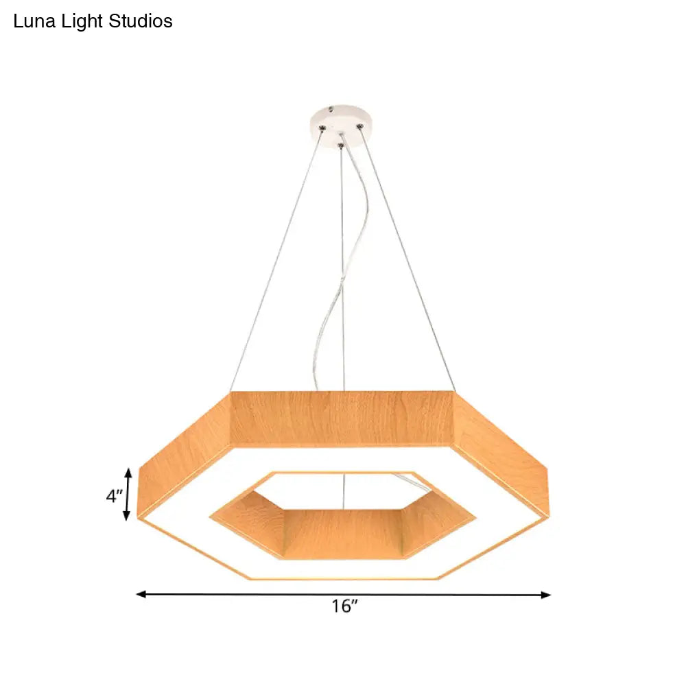 Modern Led Wood Hexagon Hanging Ceiling Pendant Lamp - 16’’/23.5’’ Wide Beige With Recessed Diffuser