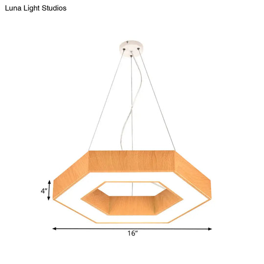 Modern Led Wood Hexagon Hanging Ceiling Pendant Lamp - 16’’/23.5’’ Wide Beige With Recessed Diffuser