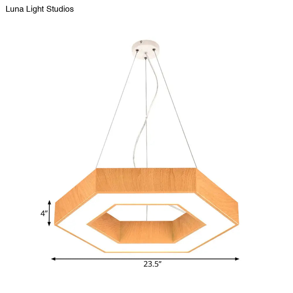 Modern Led Wood Hexagon Hanging Ceiling Pendant Lamp - 16’’/23.5’’ Wide Beige With Recessed Diffuser