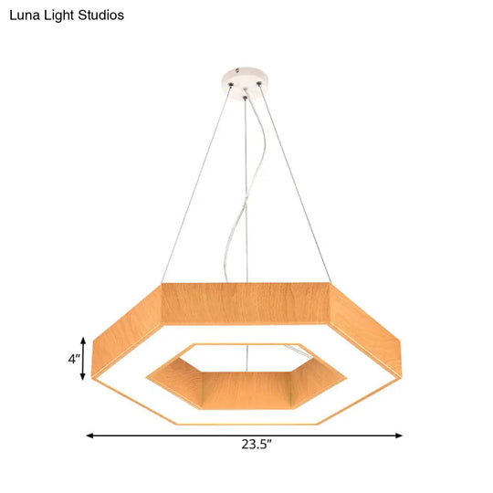 Modern Led Wood Hexagon Pendant Lamp - 16/23.5 Wide Beige Ceiling Light With Recessed Diffuser