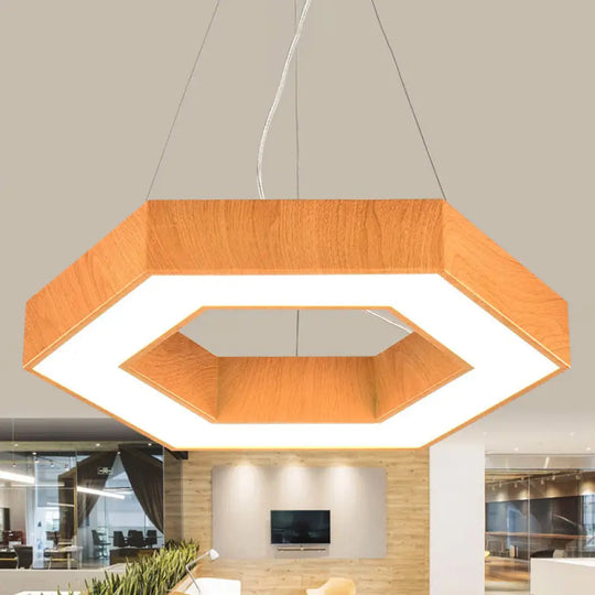 Modern Led Wood Hexagon Hanging Ceiling Pendant Lamp - 16’’/23.5’’ Wide Beige With Recessed