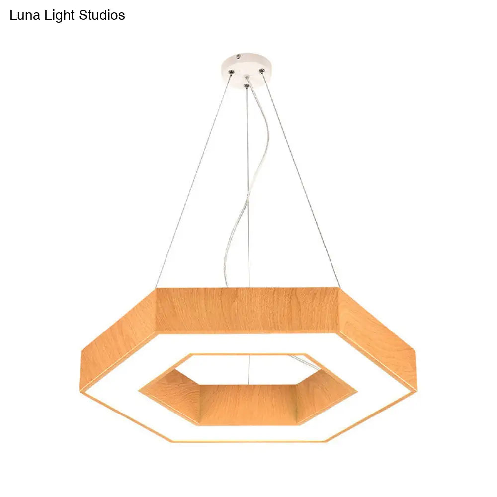 Modern Led Wood Hexagon Pendant Lamp - 16/23.5 Wide Beige Ceiling Light With Recessed Diffuser