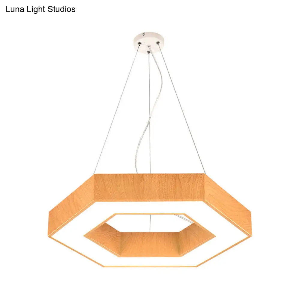 Modern Led Wood Hexagon Hanging Ceiling Pendant Lamp - 16’’/23.5’’ Wide Beige With Recessed Diffuser