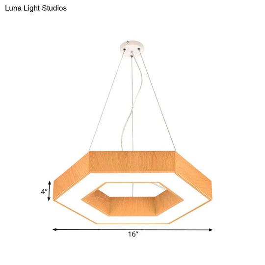 Modern Led Wood Hexagon Pendant Lamp - 16/23.5 Wide Beige Ceiling Light With Recessed Diffuser