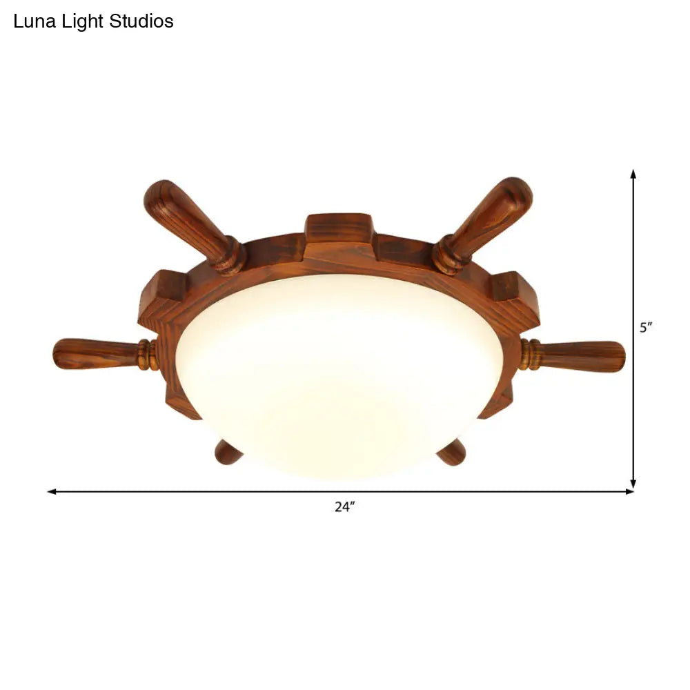 Modern Led Wood Rudder Flush Light With Frosted Glass Shade - Warm/White