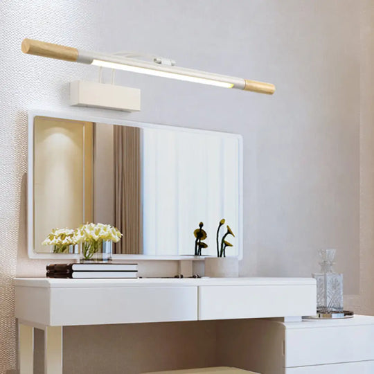 Modern Led Wood Vanity Wall Sconce With Curved Arm - Linear Lighting In White/Warm Light White /