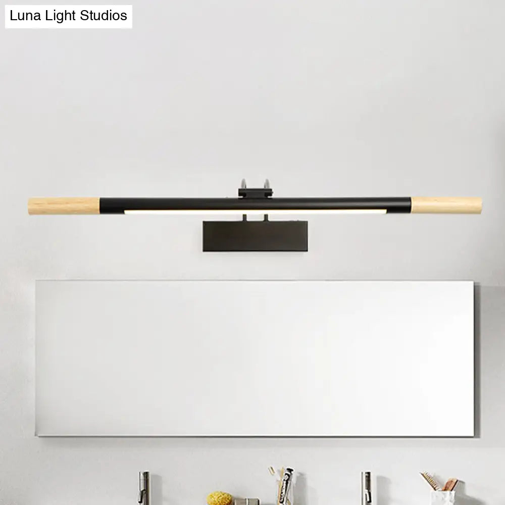 Modern Led Wood Vanity Wall Sconce With Curved Arm - Linear Lighting In White/Warm Light