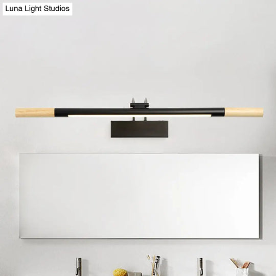 Modern Led Wood Vanity Wall Sconce With Curved Arm - Linear Lighting In White/Warm Light