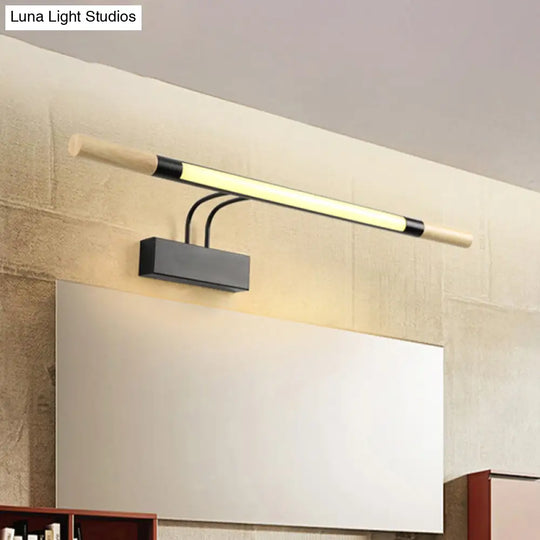 Modern Led Wood Vanity Wall Sconce With Curved Arm - Linear Lighting In White/Warm Light