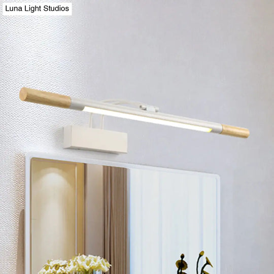 Modern Led Wood Vanity Wall Sconce With Curved Arm - Linear Lighting In White/Warm Light