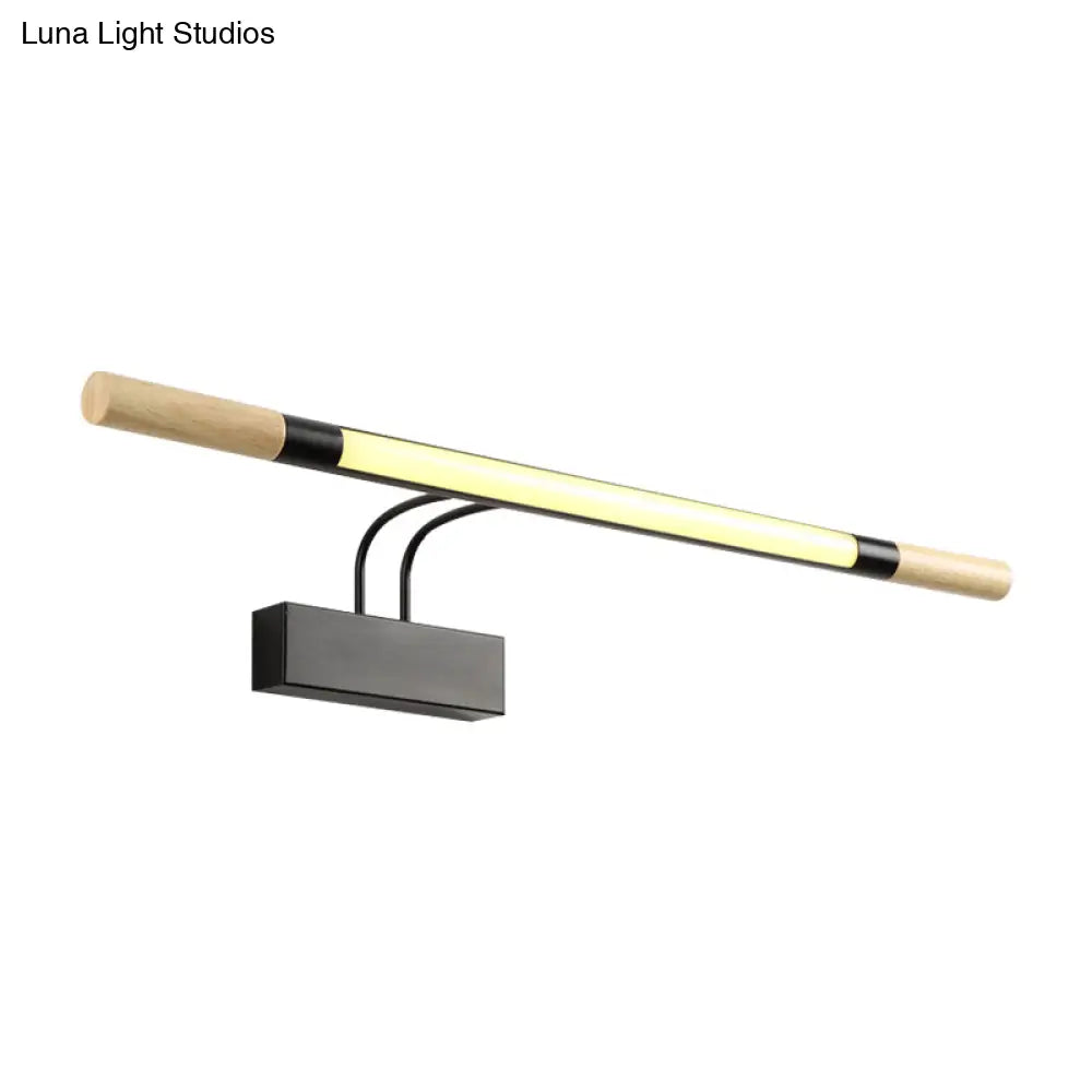 Modern Led Wood Vanity Wall Sconce With Curved Arm - Linear Lighting In White/Warm Light