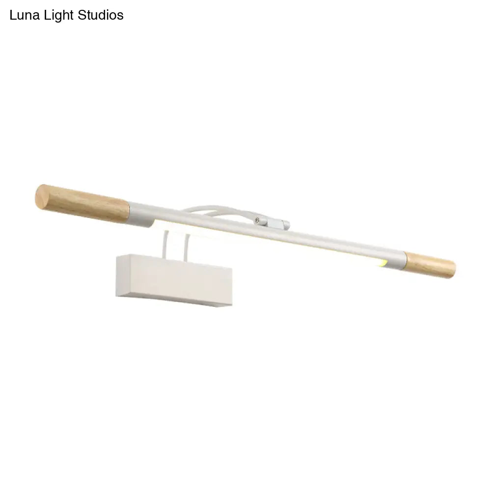 Modern Led Wood Vanity Wall Sconce With Curved Arm - Linear Lighting In White/Warm Light