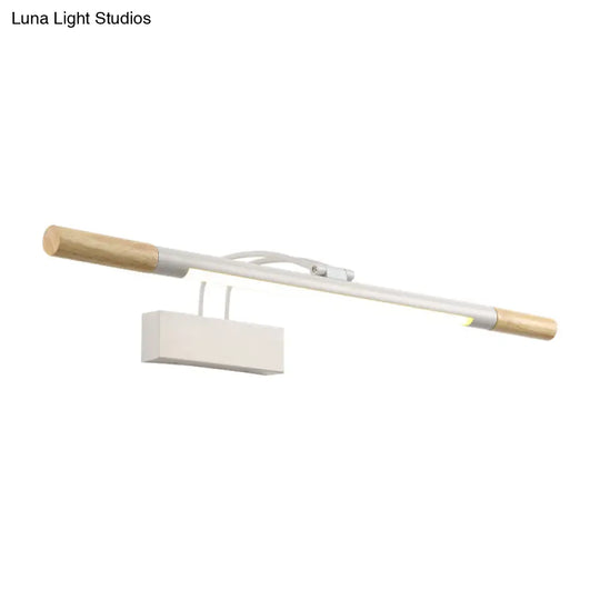 Modern Led Wood Vanity Wall Sconce With Curved Arm - Linear Lighting In White/Warm Light