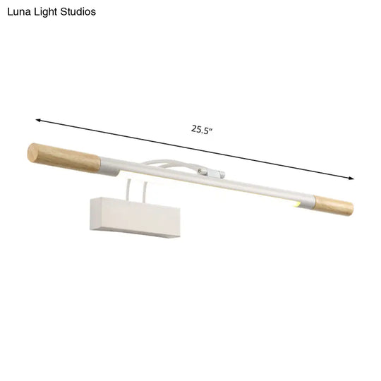 Modern Led Wood Vanity Wall Sconce With Curved Arm - Linear Lighting In White/Warm Light