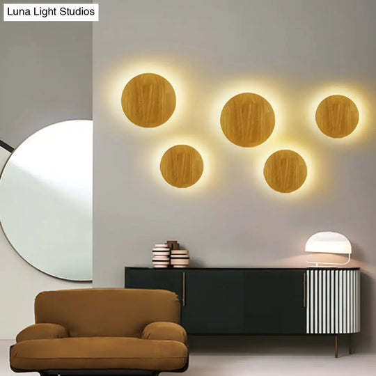 Modern Led Wood Wall Sconce In Beige - Stylish Geometric Living Room Light Fixture