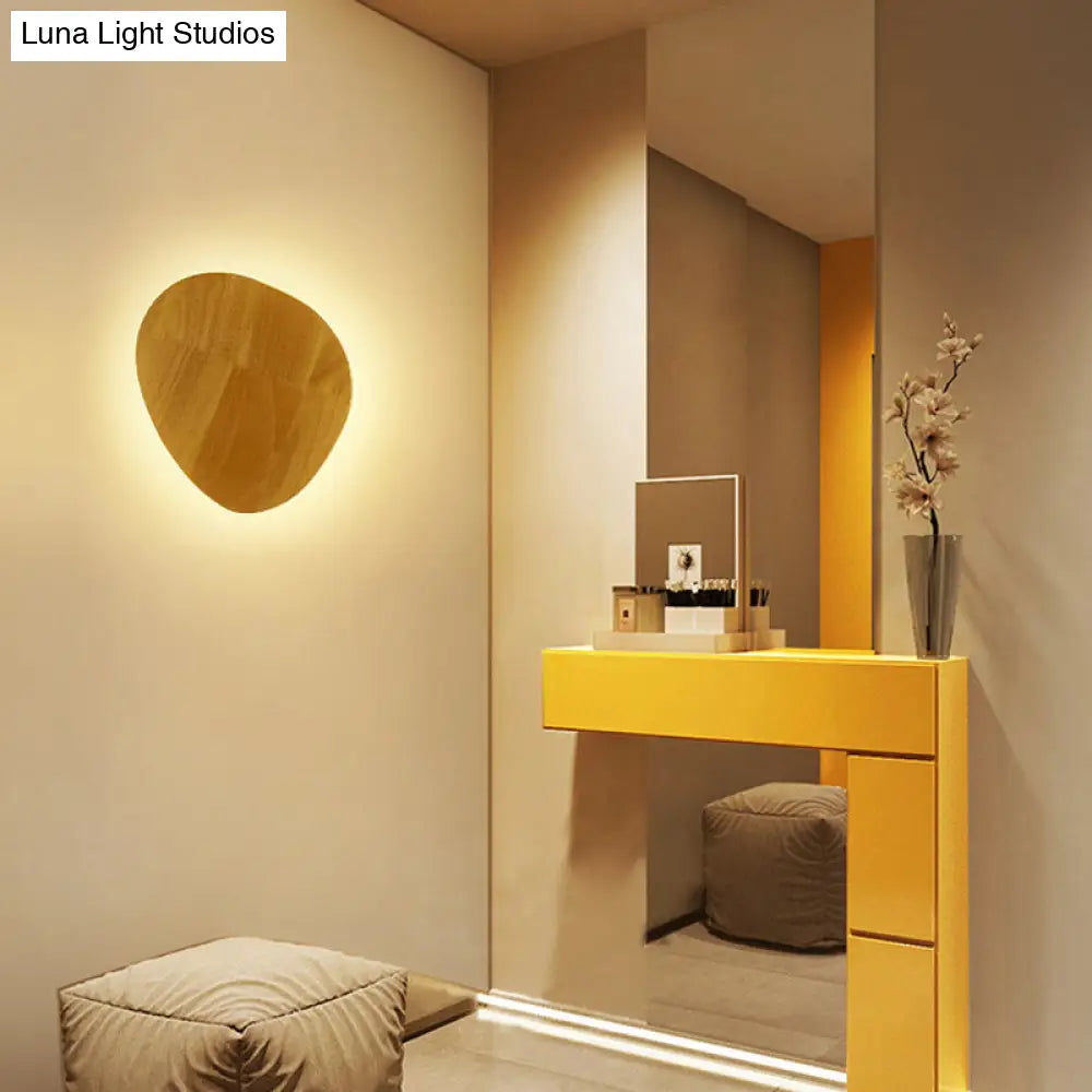 Modern Led Wood Wall Sconce In Beige - Stylish Geometric Living Room Light Fixture