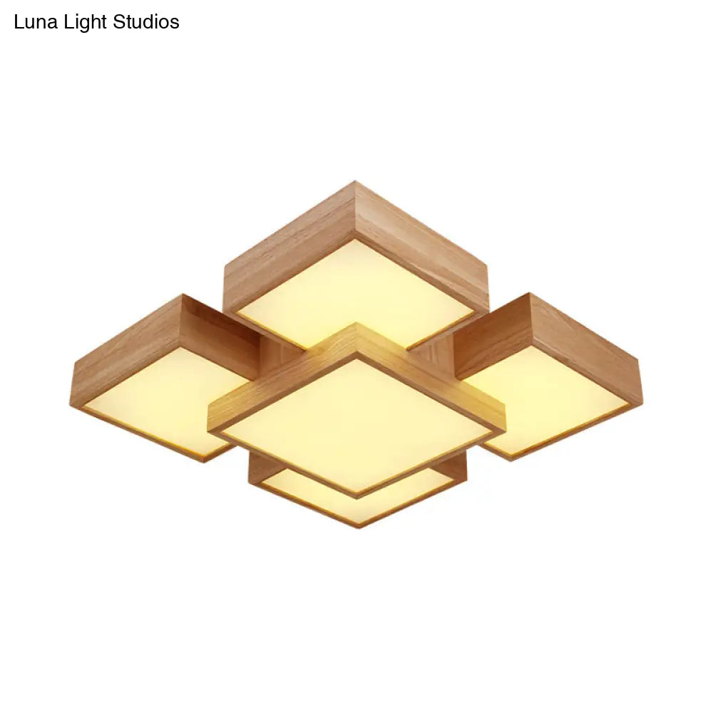 Modern Led Wooden Ceiling Mounted Lamp - Beige Square/Rectangle Flush Light 22/31.5/42 Wide