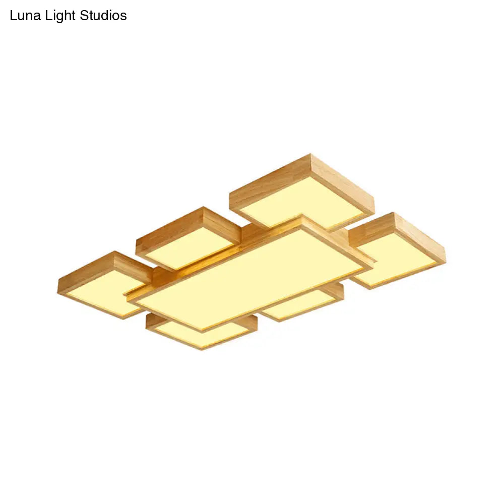 Modern Led Wooden Ceiling Mounted Lamp - Beige Square/Rectangle Flush Light 22/31.5/42 Wide