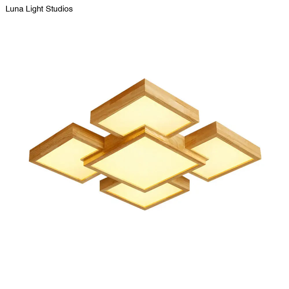 Modern Led Wooden Ceiling Mounted Lamp - Beige Square/Rectangle Flush Light 22/31.5/42 Wide