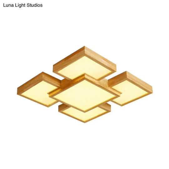 Modern Led Wooden Ceiling Mounted Lamp - Beige Square/Rectangle Flush Light 22/31.5/42 Wide