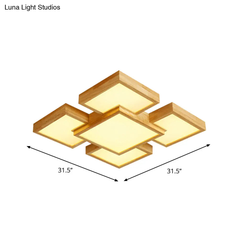 Modern Led Wooden Ceiling Mounted Lamp - Beige Square/Rectangle Flush Light 22/31.5/42 Wide