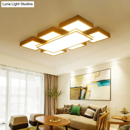 Modern Led Wooden Ceiling Mounted Lamp - Beige Square/Rectangle Flush Light 22/31.5/42 Wide