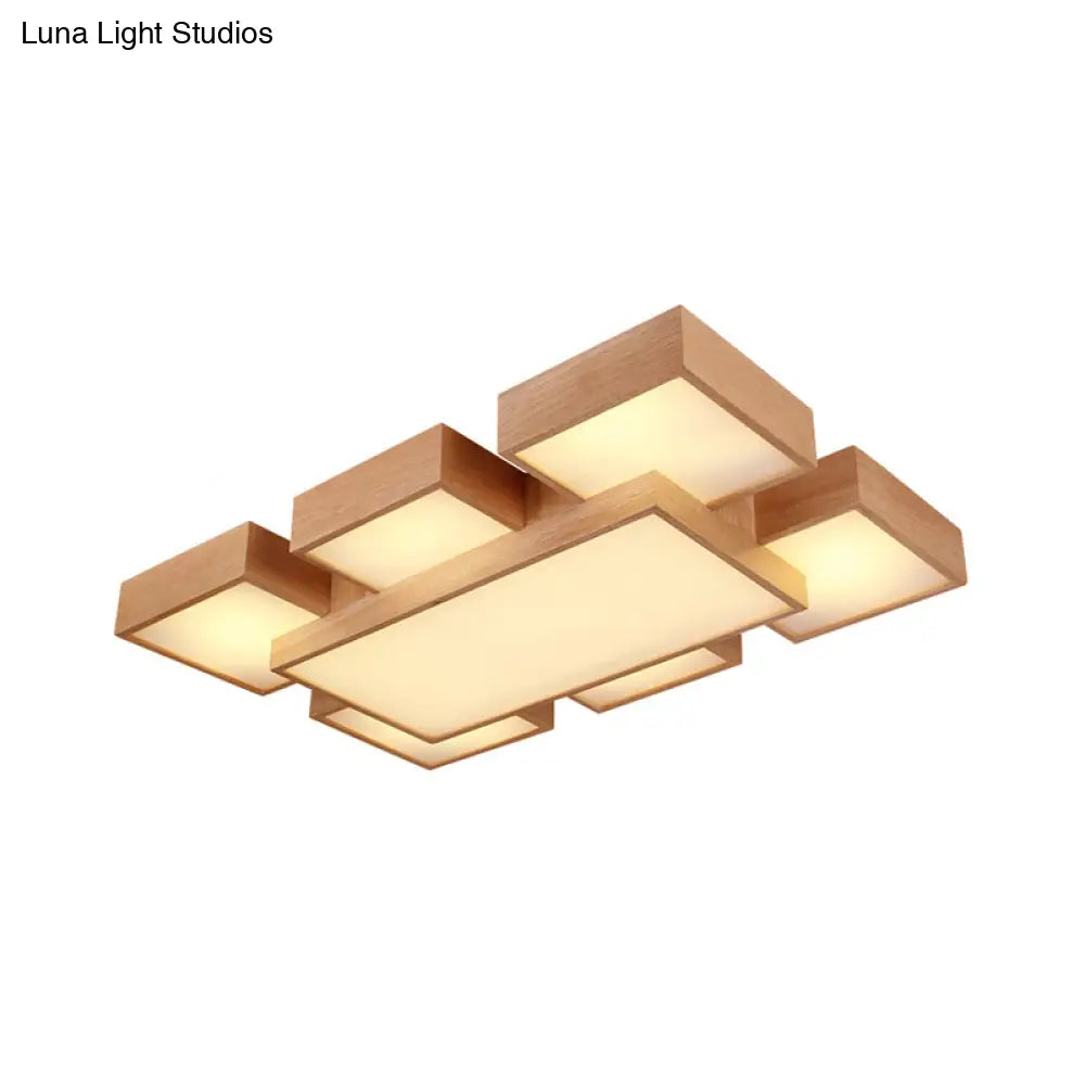 Modern Led Wooden Ceiling Mounted Lamp - Beige Square/Rectangle Flush Light 22/31.5/42 Wide