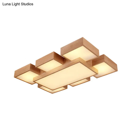 Modern Led Wooden Ceiling Mounted Lamp - Beige Square/Rectangle Flush Light 22/31.5/42 Wide