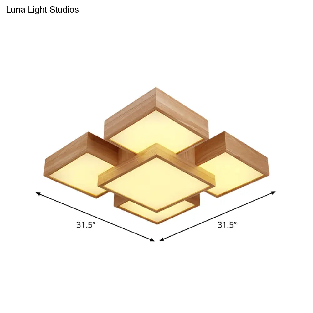 Modern Led Wooden Ceiling Mounted Lamp - Beige Square/Rectangle Flush Light 22/31.5/42 Wide