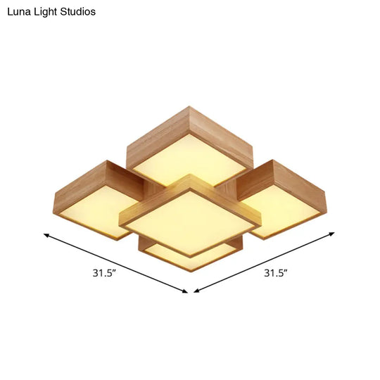 Modern Led Wooden Ceiling Mounted Lamp - Beige Square/Rectangle Flush Light 22/31.5/42 Wide