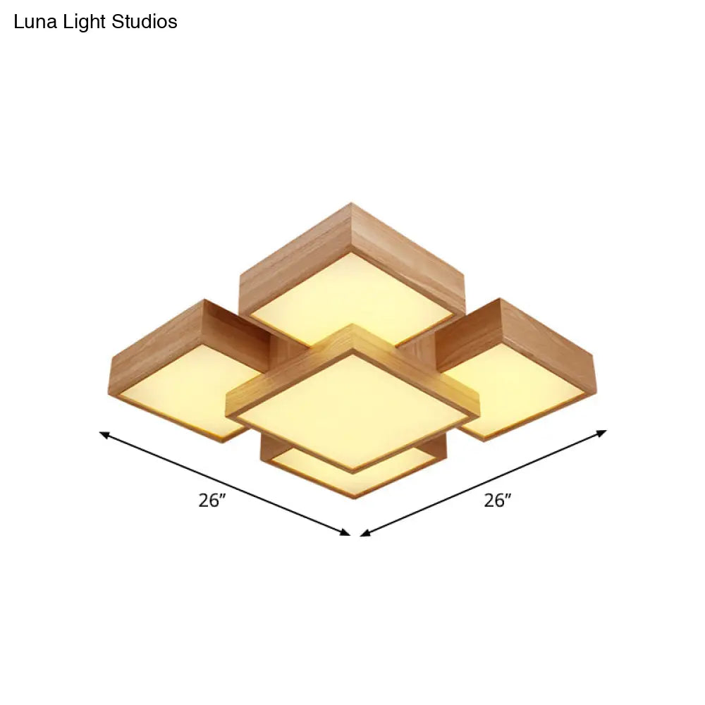 Modern Led Wooden Ceiling Mounted Lamp - Beige Square/Rectangle Flush Light 22/31.5/42 Wide