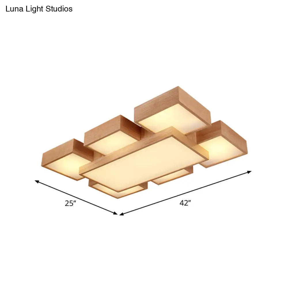 Modern Led Wooden Ceiling Mounted Lamp - Beige Square/Rectangle Flush Light 22/31.5/42 Wide