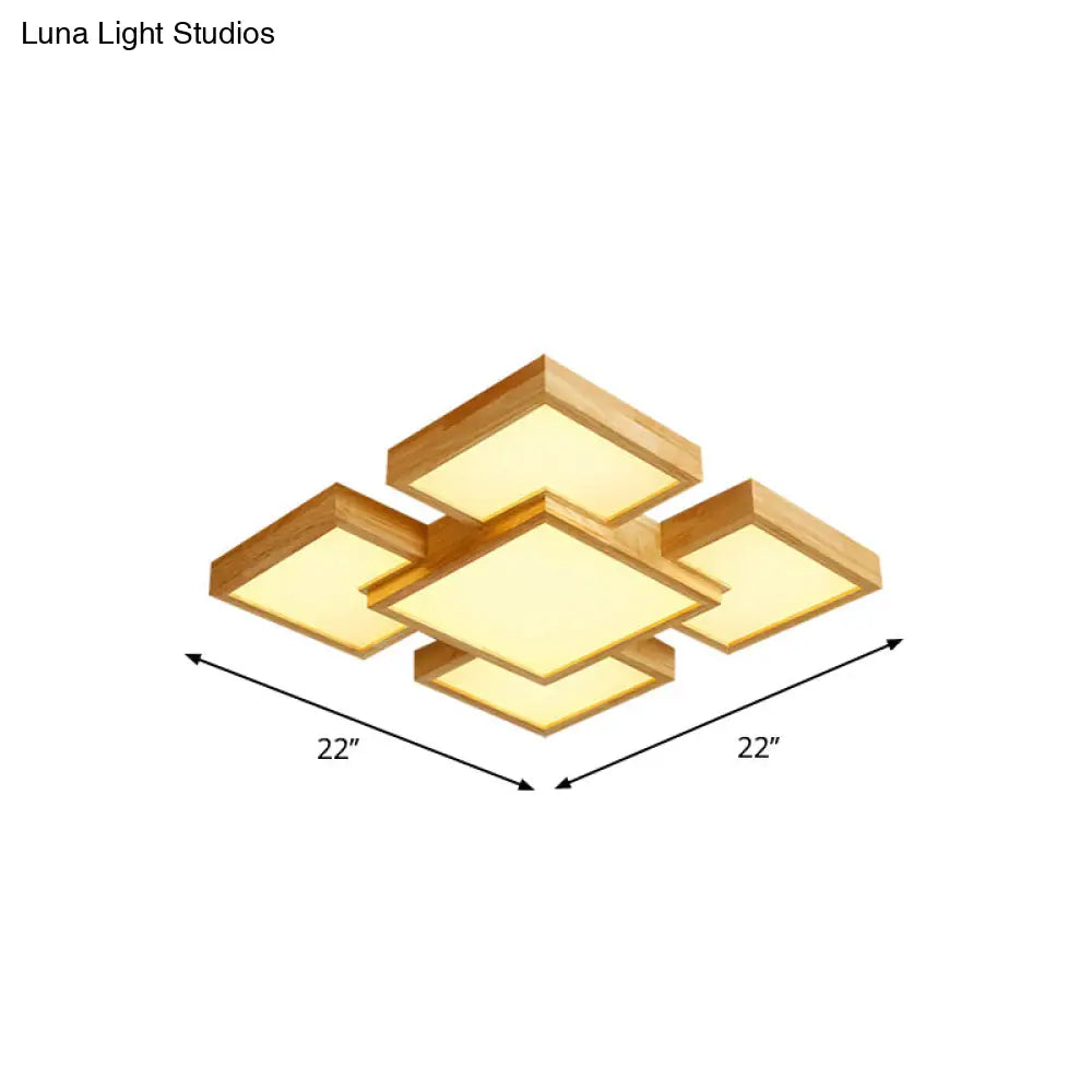 Modern Led Wooden Ceiling Mounted Lamp - Beige Square/Rectangle Flush Light 22/31.5/42 Wide