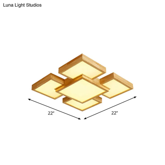 Modern Led Wooden Ceiling Mounted Lamp - Beige Square/Rectangle Flush Light 22/31.5/42 Wide