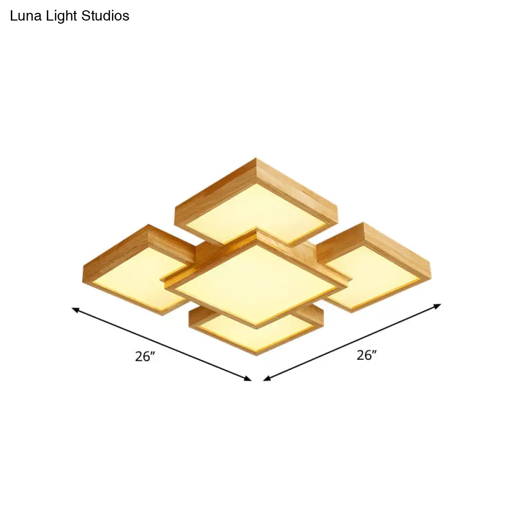 Modern Led Wooden Ceiling Mounted Lamp - Beige Square/Rectangle Flush Light 22/31.5/42 Wide