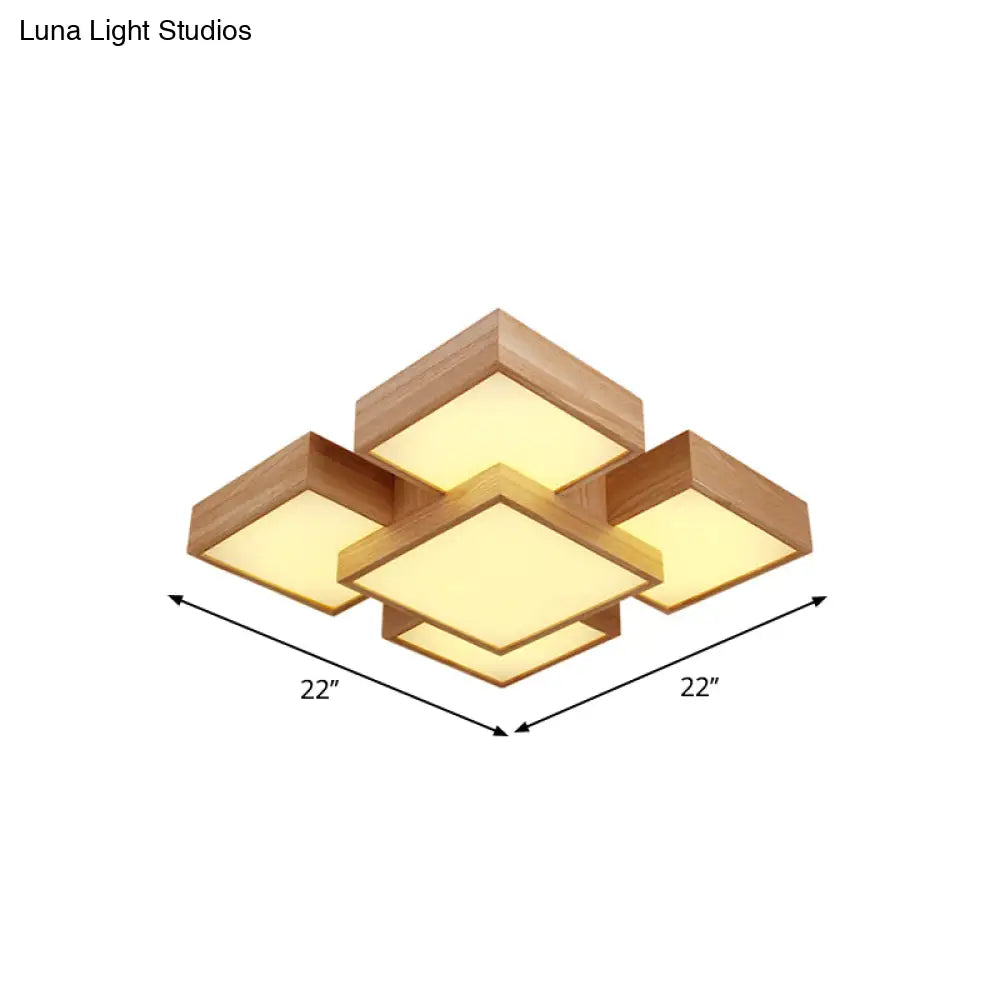 Modern Led Wooden Ceiling Mounted Lamp - Beige Square/Rectangle Flush Light 22/31.5/42 Wide