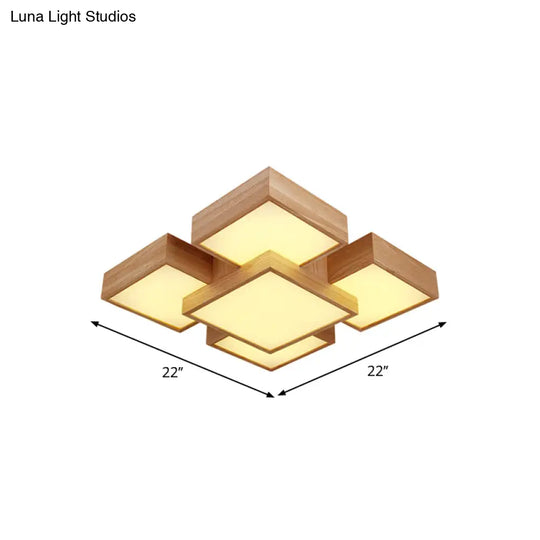 Modern Led Wooden Ceiling Mounted Lamp - Beige Square/Rectangle Flush Light 22/31.5/42 Wide