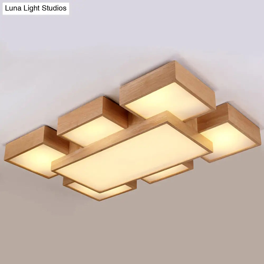 Modern Led Wooden Ceiling Mounted Lamp - Beige Square/Rectangle Flush Light 22/31.5/42 Wide