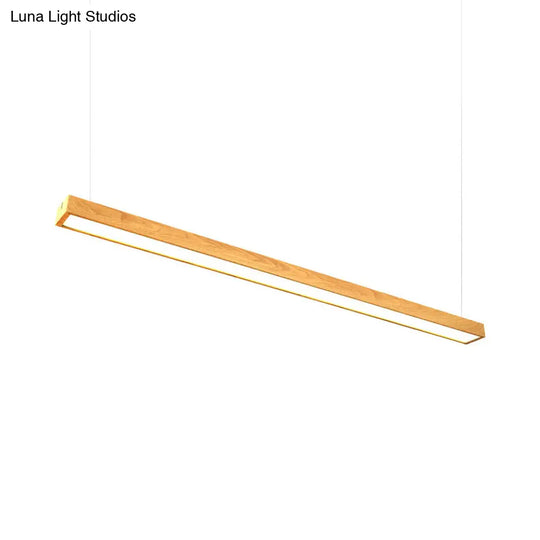 Wooden Shade Led Office Pendant Lighting - Sleek Rectangular Linear Design In Minimal Dark