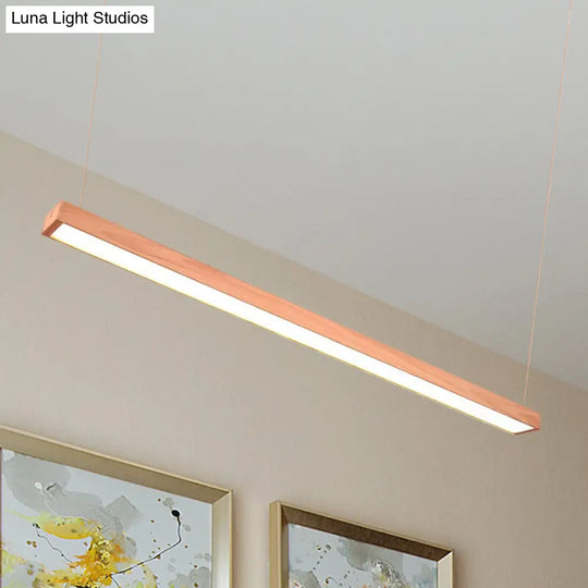 Wooden Shade Led Office Pendant Lighting - Sleek Rectangular Linear Design In Minimal Dark