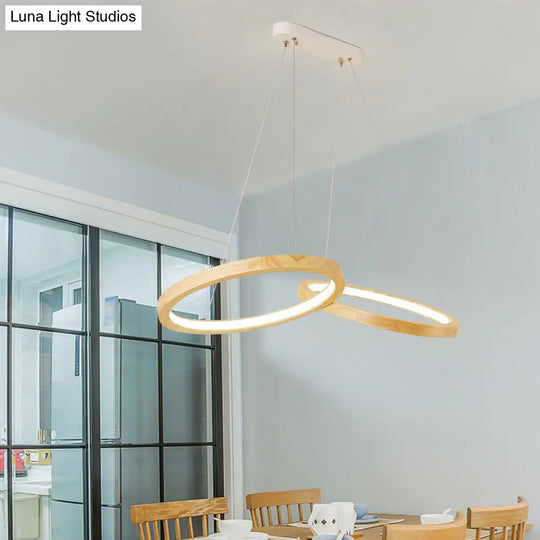 Modern Led Wooden Chandelier Light - Ring Shaped Beige Ceiling For Dining Room Wood / Small Natural