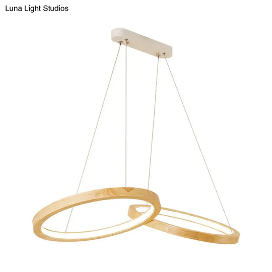 Modern Led Wooden Ring Chandelier Light - Beige For Dining Room