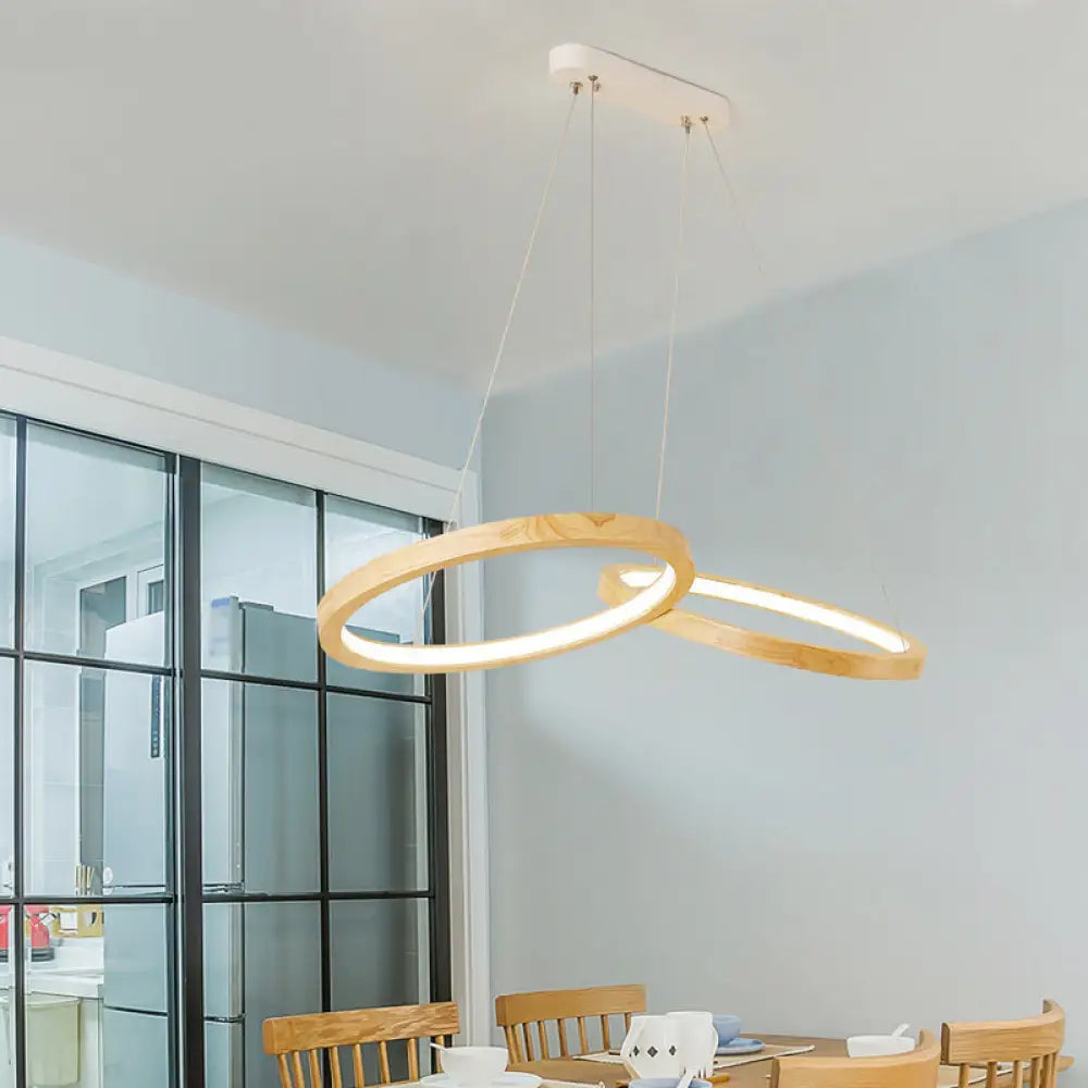Modern Led Wooden Ring Chandelier Light - Beige For Dining Room Wood / Small Natural