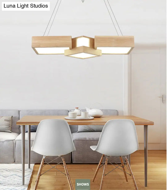 Modern Led Wooden Square Island Ceiling Light Fixture