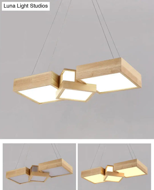 Modern Led Wooden Square Island Ceiling Light Fixture