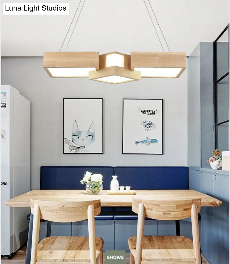 Modern Led Wooden Square Island Ceiling Light Fixture